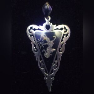 Silver-Tone Black Enamel Pendant Necklace - Women Jewelry